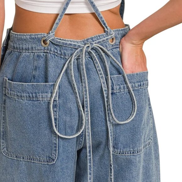Zenana Denim Medium Washed Wide Leg Overalls - Picture 9 of 15